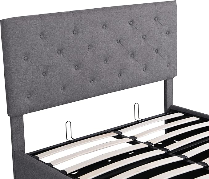 Full Upholstered Platform Hydraulic System, Lift Up Storage Bed Size with Headboard and Button Tufted, Wooden Bedframe for Teens Adults, B-Gray b - LeafyLoom