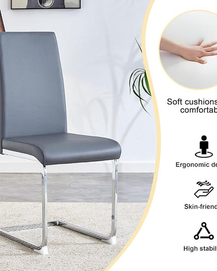 Modern Dining Chairs Set of 4, PU Faux Leather Backrest Cushioned Edge Chairs, Suitable for dining, kitchen, dressing table, terrace, Gray+PU - LeafyLoom