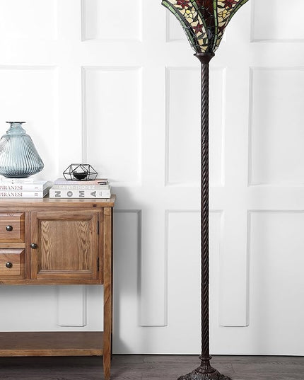 JONATHAN Y JYL8001A Williams Tiffany-Style 71" Torchiere LED Floor Lamp, Tiffany, Traditional, Art Nouveau Style, Office, Living Room, Family Room, Dining Room, Bedroom, Hallway, Foyer, Bronze - LeafyLoom