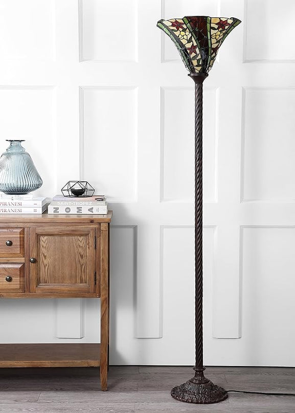 JONATHAN Y JYL8001A Williams Tiffany-Style 71" Torchiere LED Floor Lamp, Tiffany, Traditional, Art Nouveau Style, Office, Living Room, Family Room, Dining Room, Bedroom, Hallway, Foyer, Bronze - LeafyLoom