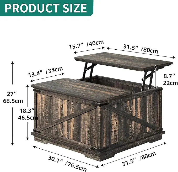 YITAHOME Farmhouse Lift Top Coffee Table, Square Wood Center Table with Large Hidden Storage Compartment for Living Room, Rustic Cocktail Table with Lift Top for Home Office,Dark Rustic Oak - LeafyLoom