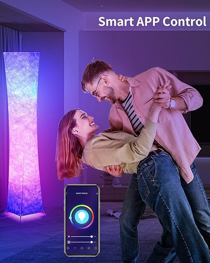 chiphy Floor Lamp, 64" Tall Dimmable and RGB Color Changing LED Smart Bulbs White Fabric Shade, with Remote Control, Standing Lamp for Living Room, Bedroom Play Room - LeafyLoom