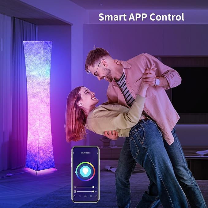 chiphy Floor Lamp, RGB Color Changing Dimmable LED Lamp, Smart WiFi Bulbs Compatible with Alexa & Google Assistant, 64" Tall White Fabric Shade Light, Modern for Living Room, Bedroom, Game Room - LeafyLoom