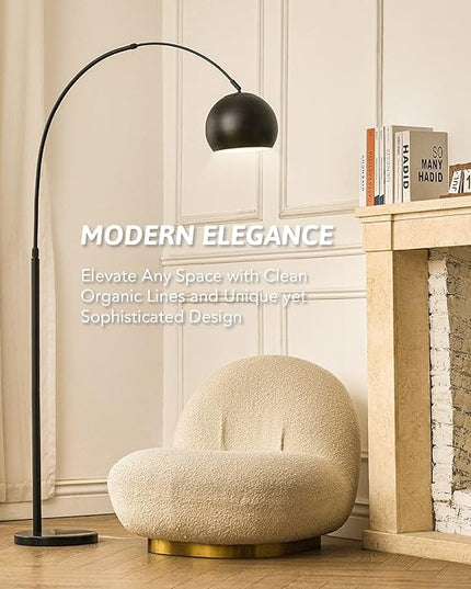 Arc Floor Lamps Metal Shade, BlackFloor Lamp Over The Couch, 360° Rotatable Standing Lamp for Reading Office, Bedroom, Living Room - LeafyLoom