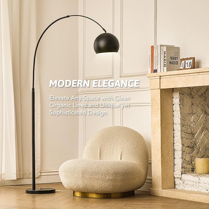 Arc Floor Lamps Metal Shade, BlackFloor Lamp Over The Couch, 360° Rotatable Standing Lamp for Reading Office, Bedroom, Living Room - LeafyLoom