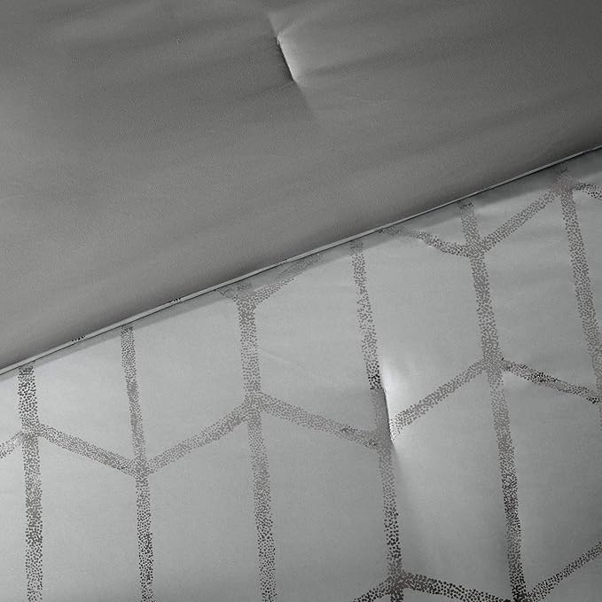 Intelligent Design Raina King / Cal King Comforter Set, Soft Microfiber Comforter Set King, Modern Geometric Metallic Bed Set, 5 Pieces College Bedding Comforter Set with 2 Shams, 2 Toss Pillows Grey - LeafyLoom