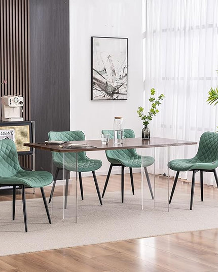 YOUTASTE Light Green Dining Chairs Set of 2 Mid Century Modern PU Leather Diamond Upholstered Accent Guest Dinner Chair with Back Metal Legs for Kitchen Living Reception Waiting Room - LeafyLoom