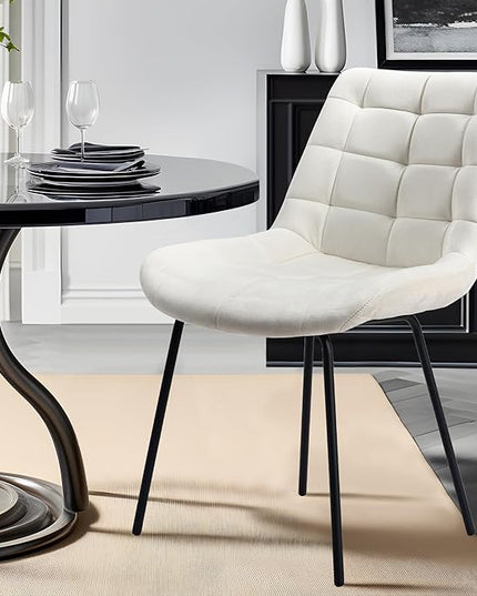 NicBex Velvet Dining Chairs, Upholstered Reception Chairs, Tufted Accent Chair with Metal Legs for Home Kitchen, Living Room, Set of 2, White - LeafyLoom