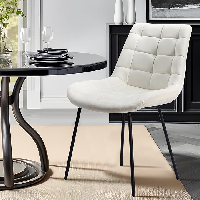 NicBex Velvet Dining Chairs, Upholstered Reception Chairs, Tufted Accent Chair with Metal Legs for Home Kitchen, Living Room, Set of 2, White - LeafyLoom