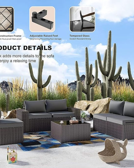 Kullavik 13PCS Outdoor Patio Furniture Set with 43" 55000BTU Gas Propane Fire Pit Table PE Wicker Rattan Sectional Sofa Patio Conversation Sets,Grey - LeafyLoom