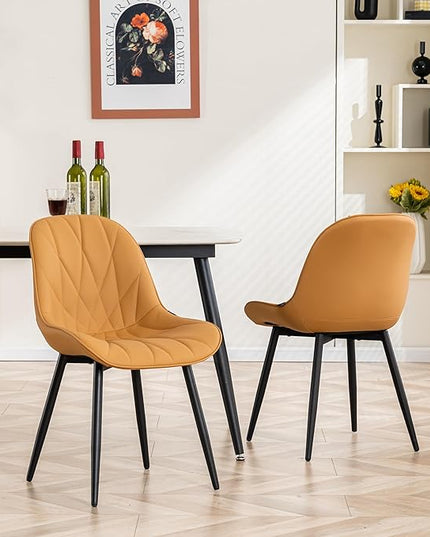 YOUNIKE Dining Chairs Set of 2, Saffron Tan Comfy Padded Kitchen Chairs, Armless Modern Faux Leather Upholstered Dining Room Chairs, Elegant Dinning Chairs Side Chairs, Loads up to 300LBS - LeafyLoom