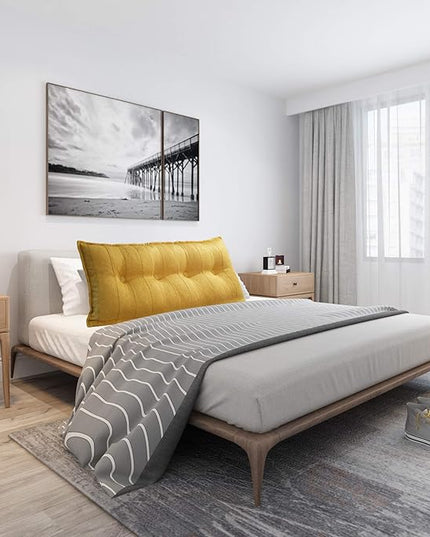 Johnear Large Headboard Pillow Cotton Linen Daybed Cushion Backrest Bolster Pillow Support Positioning Bed Sofa Rest Reading Pillow （Yellow, 54 x 3 x 20 inches） - LeafyLoom