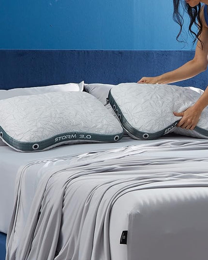 Bedgear Storm Cuddle Curve Performance Pillow - Size 3.0 - Cooling Bed Pillow for Side Sleepers - Medium Firm - Hypoallergenic, Washable and Removable Cover - LeafyLoom