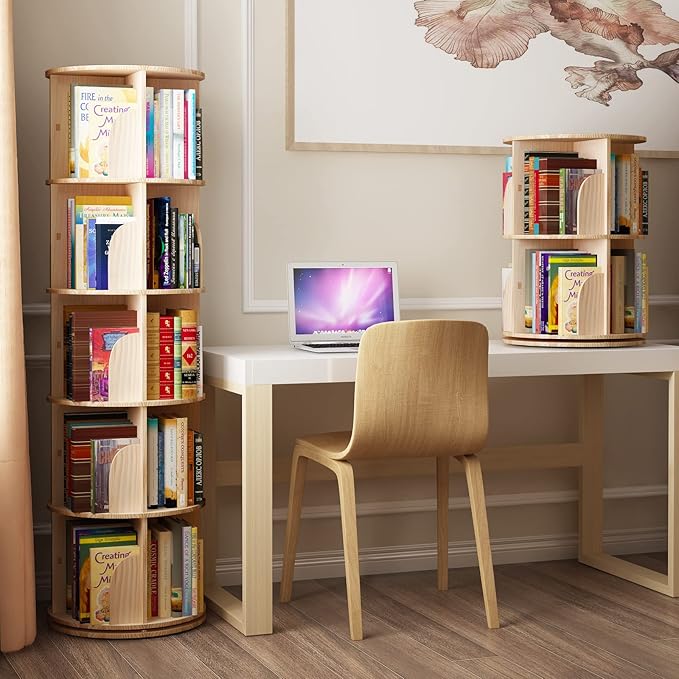 5 Tier 360° Rotating Stackable Shelves Bookshelf Organizer 360 Display Rotating Bookshelf Wood Book Shelf Organizer for Bedroom, Living Room, Study Room - Intexca - LeafyLoom