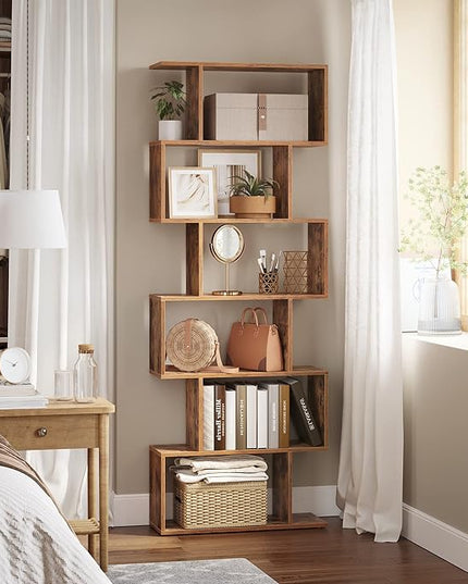 VASAGLE Bookshelf, 6-Tier Bookcase, Tall Display Shelf, Freestanding Storage Shelf, Room Divider, for Home Office, Living Room, Bedroom, Study, Rustic Brown ULBC61BX - LeafyLoom