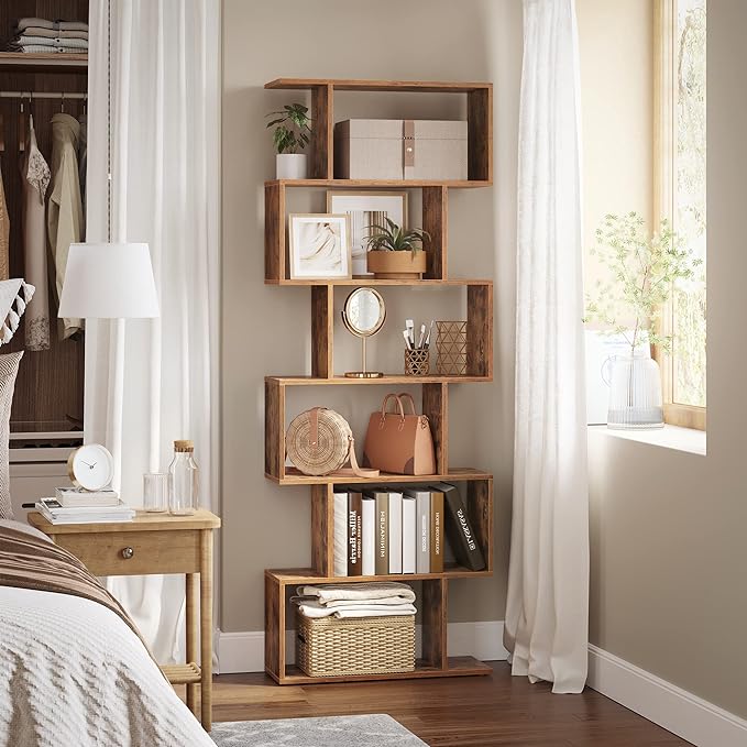 VASAGLE Bookshelf, 6-Tier Bookcase, Tall Display Shelf, Freestanding Storage Shelf, Room Divider, for Home Office, Living Room, Bedroom, Study, Rustic Brown ULBC61BX - LeafyLoom