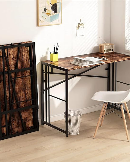 EMODA 40 inch Folding Desk No Assembly Needed Home Office Desk Study Writing Gaming Computer Table, Rustic Brown - LeafyLoom