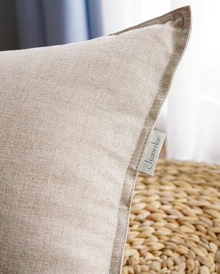 Jeanerlor 12"x20" Cotton Linen Decorative Lumber Throw Pillow Case Cushion Cover Set with Twin Needles Stitch on Edge for Father's Day,(30 x 50cm), 2 Pcs, Light Linen - LeafyLoom