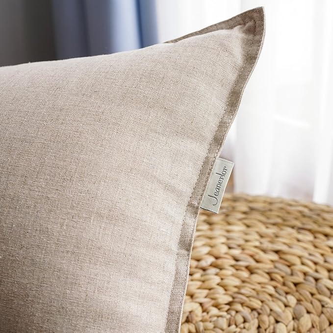 Jeanerlor 12"x20" Cotton Linen Decorative Lumber Throw Pillow Case Cushion Cover Set with Twin Needles Stitch on Edge for Father's Day,(30 x 50cm), 2 Pcs, Light Linen - LeafyLoom