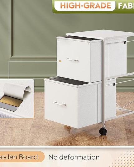 DEVAISE 2 Drawer Mobile File Cabinet, Rolling Printer Stand with Open Storage Shelf, Fabric Vertical Filing Cabinet fits A4 or Letter Size for Home Office, White - LeafyLoom