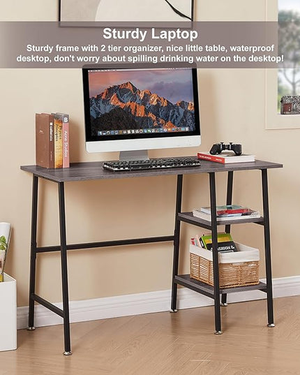 VECELO 43 Inch Computer Desk Writing Study Work Office Table Modern desk with shelves wooden desk for Home Bedroom,Brown Desk - LeafyLoom