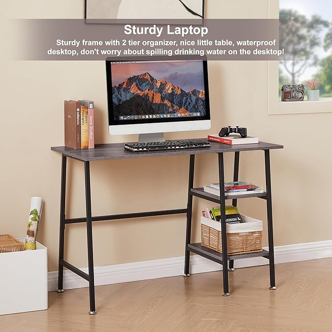 VECELO 43 Inch Computer Desk Writing Study Work Office Table Modern desk with shelves wooden desk for Home Bedroom,Brown Desk - LeafyLoom