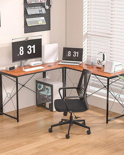 VECELO 59"x59" L Shaped Desk for Computer Gaming Multi-Usage Long 2 Person Table for Home Office Sturdy Writing Workstation, Easy Assembly/Saving Space, Rustic Brown - LeafyLoom