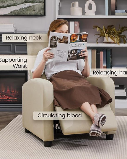 Yaheetech Modern Fabric Recliner Chair Sofa Adjustable Single Sofa with Thicker Seat Cushion and Backrest for Living Room Home Theater, Beige - LeafyLoom
