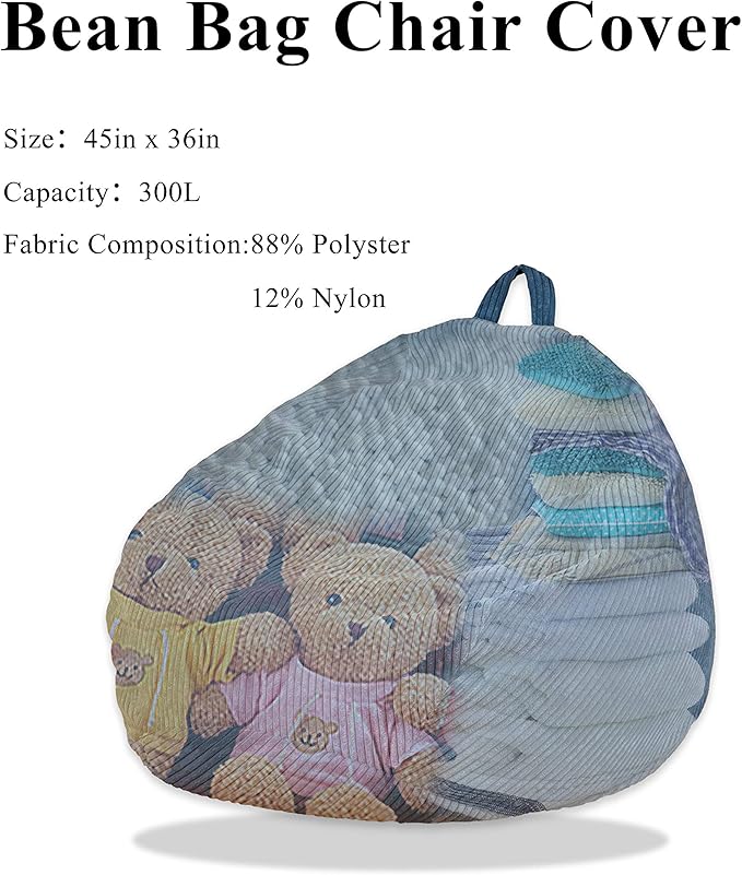 Bean Bag Chairs Cover (No Filler),Bean Bag Cover,Plush Toys Storage Bag,Bean Bag for Kids,Adults,Teens,Washable Ultra Soft Corduroy Sturdy Zipper,[Small 32 * 28 in] Blue Bean Bags - LeafyLoom