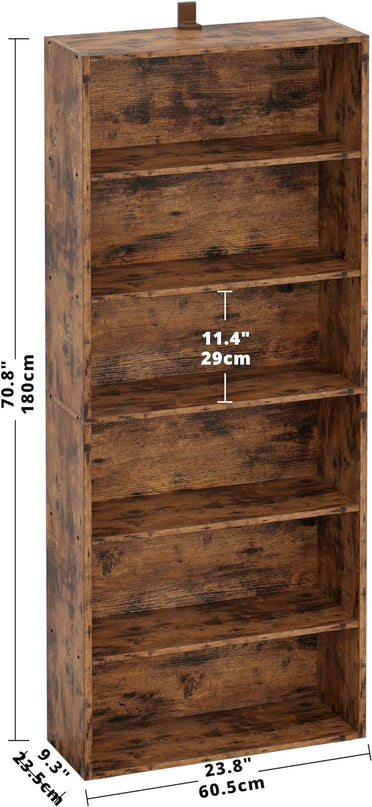 IRONCK Industrial Bookshelves and Bookcases Floor Standing 6 Shelf Display Storage Shelves 70 in Tall Bookcase Home Decor Furniture for Home Office, Living Room, Bed Room, Vintage Brown - LeafyLoom
