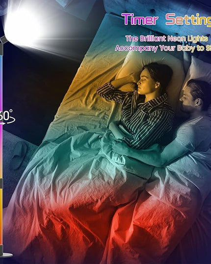 Music Sync Corner Floor Lamp with App/Remote Control, 53" RGB+IC+Warm White LED Corner Lamp for Reading, Gaming, LED Floor Lamp with Timer, Color Changing Corner Light for Bedroom - LeafyLoom