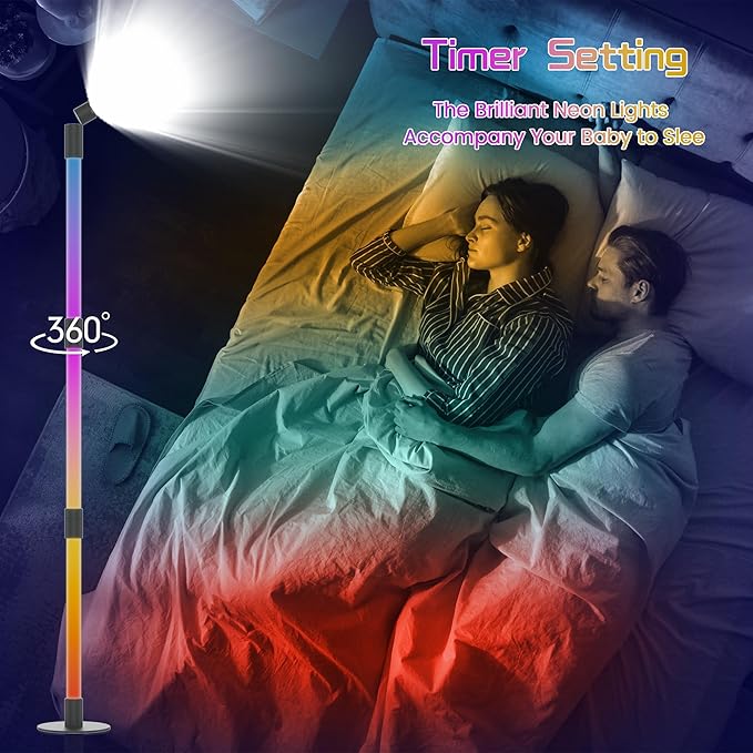 Music Sync Corner Floor Lamp with App/Remote Control, 53" RGB+IC+Warm White LED Corner Lamp for Reading, Gaming, LED Floor Lamp with Timer, Color Changing Corner Light for Bedroom - LeafyLoom