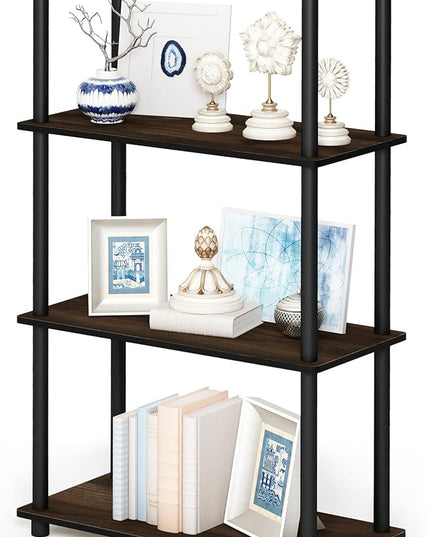 Furinno Turn-N-Tube 4-Tier Multipurpose Shelf Display Rack, Round Tubes, Columbia Walnut/Black - LeafyLoom