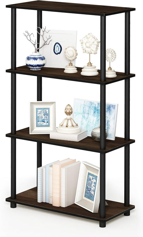 Furinno Turn-N-Tube 4-Tier Multipurpose Shelf Display Rack, Round Tubes, Columbia Walnut/Black - LeafyLoom