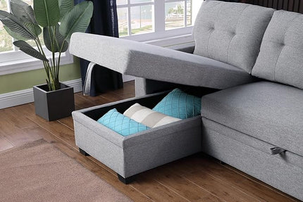 82" Sectional Sofa, L Shaped Sleeper of Convertible Lounge, Pull Out Couch Bed and Storage Chaise for Home Living Room Apartment Dorm, 82inch, Light Gray - LeafyLoom