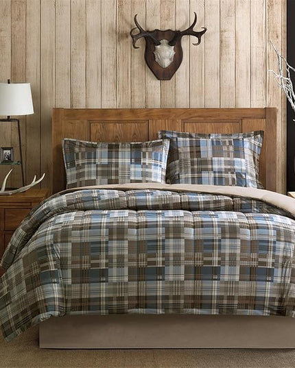 Woolrich Comforter Set, Cabin Lodge, Warm Cover for Colder Season, Modern Cottage-Inspired Down Alternative Ultra Soft Microfiber Bedding, Matching Sham, Plaid Grey/Blue Twin 2 Piece - LeafyLoom