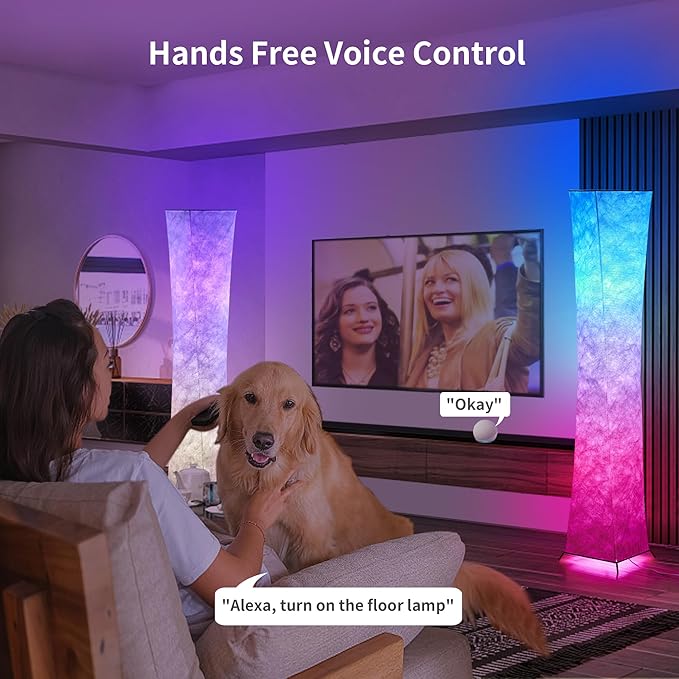 chiphy Floor Lamp, 61" Tall Lamps, 7 Colors Changing and Dimmable RGB LED Bulbs, Remote Control and White Fabric Shade, Cool for Living Room, Bedroom and Play Room - LeafyLoom