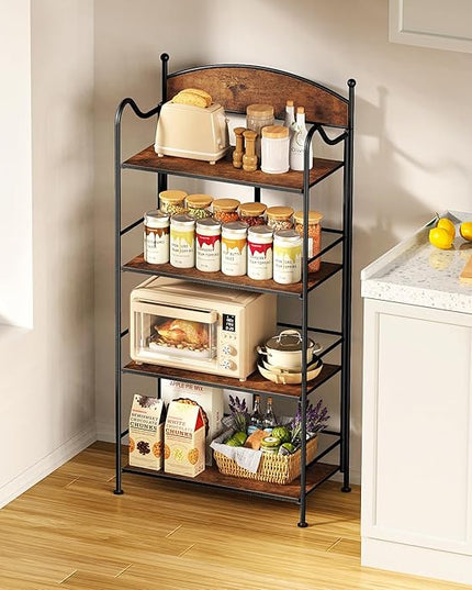 Folding Bookshelf No Assembly, 4 Shelf Black Folding Bookcase with Sturdy Metal Frame, Vintage Open Standing Collapsible Shelves for Bedroom, Living Room, Home Office Organization - LeafyLoom