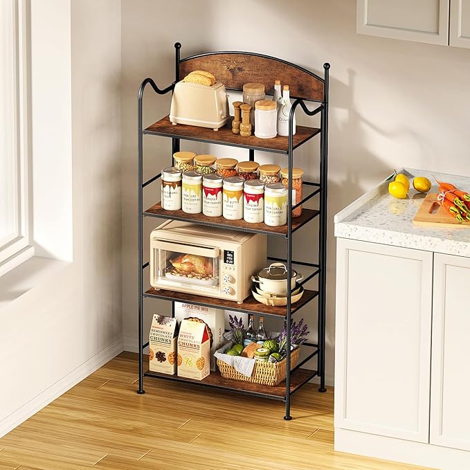 Folding Bookshelf No Assembly, 4 Shelf Black Folding Bookcase with Sturdy Metal Frame, Vintage Open Standing Collapsible Shelves for Bedroom, Living Room, Home Office Organization - LeafyLoom