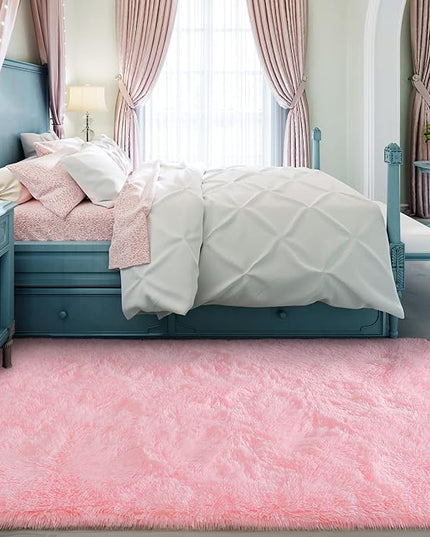 Super Soft Fluffy Shaggy Rugs 5x8 Feet for Living Room Bedroom, Fuzzy Plush Area Rugs for Girls Kids Room Nursery Home Decor, Furry Dorm Rug Cute Non-Slip Indoor Floor Carpet, Baby Pink - LeafyLoom