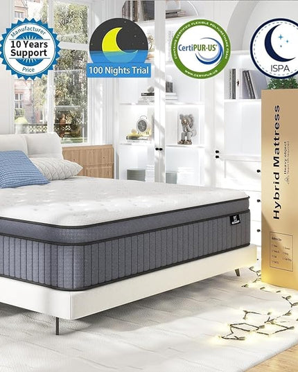 California King Mattress - Upgrade Strengthen - 12 Inch Firm Hybrid Cal King Mattress in a Box, Mattress King Size with Memory Foam and Independent Pocket Springs, Strong Edge Support - LeafyLoom