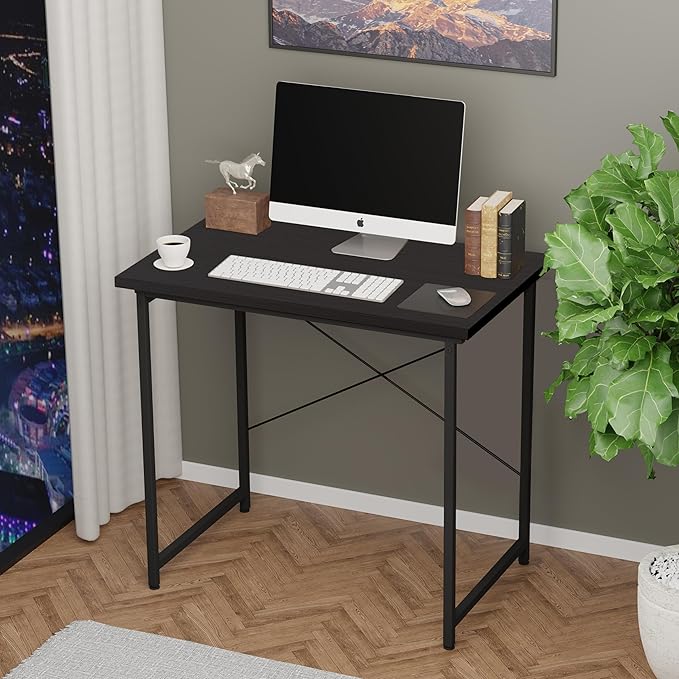 YSSOA Computer Desk Home Office Work Study Writing Modern Simple Table with Headphone Hooks, 32 Inch, Basic Black - LeafyLoom