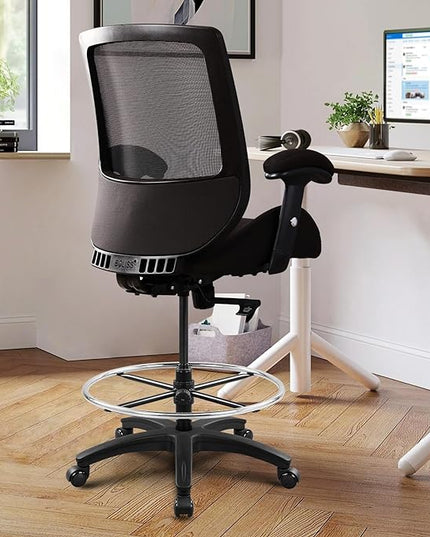 BOLISS Big and Tall 400lbs Mesh Ergonomic Drafting Chair,Tall Office Chair, Standing Desk Chair,Height Adjustable Armrest,Lumbar Support,Foot Ring,Swivel Computer Task Chair-Black - LeafyLoom