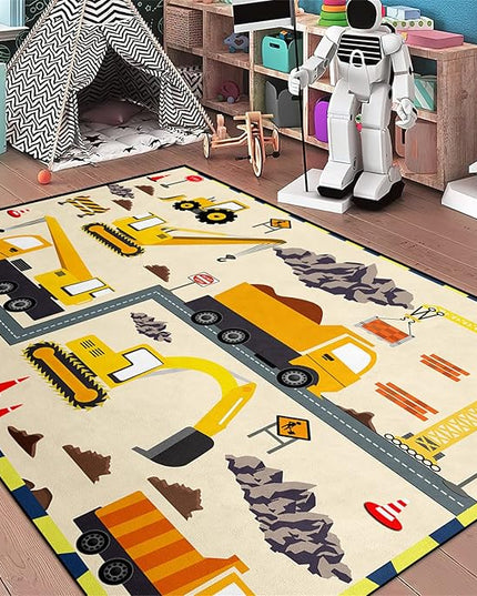 Construction Play Mat Car Rug Play Mat Construction Rugs for Boys Room Car Rug for Boys Room Construction Decor for Boys Room Playroom Rug for Livingroom 3'×4' - LeafyLoom