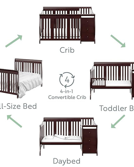 Storkcraft Portofino 5-in-1 Convertible Crib and Changer (Espresso) – Crib and Changing -Table Combo with 3 Drawers, Includes Baby Changing Pad, Converts to Full-Size Bed - LeafyLoom