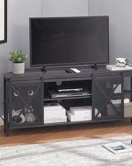HOMISSUE Corner TV Stand, Corner TV Stand for 55 60 Inch TV, Industrial & Farmhouse Corner Entertainment Center w/Sliding Barn Door, Corner TV Cabinet for Living Room, Grey - LeafyLoom