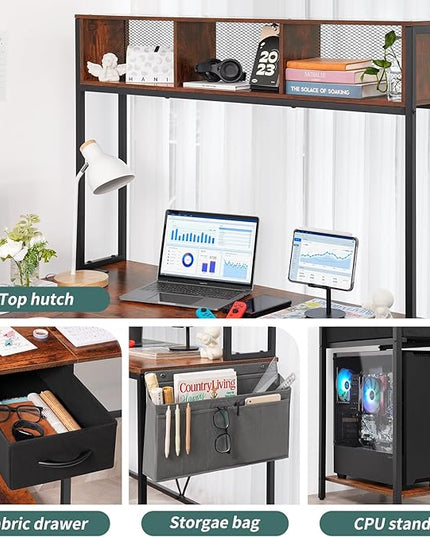 Yoobure L Shaped Desk with LED Strip & Power Outlet, Reversible L-Shaped Computer Desk, Corner Desks Home Office Desk with Drawer, Gaming Desk - LeafyLoom