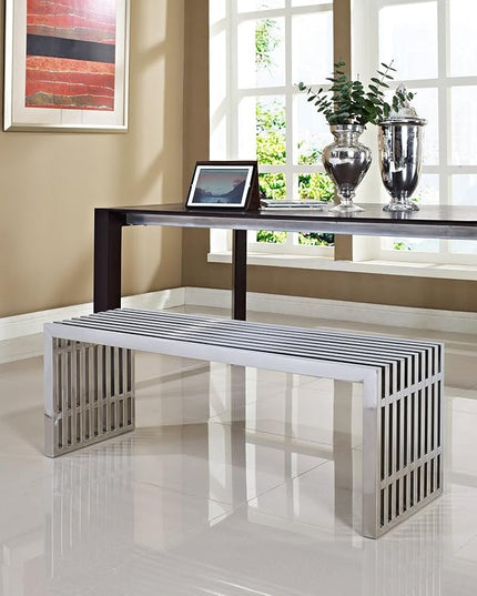 Modway Large Gridiron Stainless Steel Bench - LeafyLoom