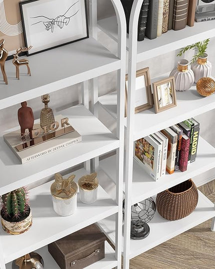 Tribesigns 4-Tier Open Bookshelf, 70.8" Industrial Wood Bookcase Storage Shelves with Metal Frame, Freestanding Display Rack Tall Shelving Unit for Office, Bedroom, Living Room (White, 2PCS) - LeafyLoom