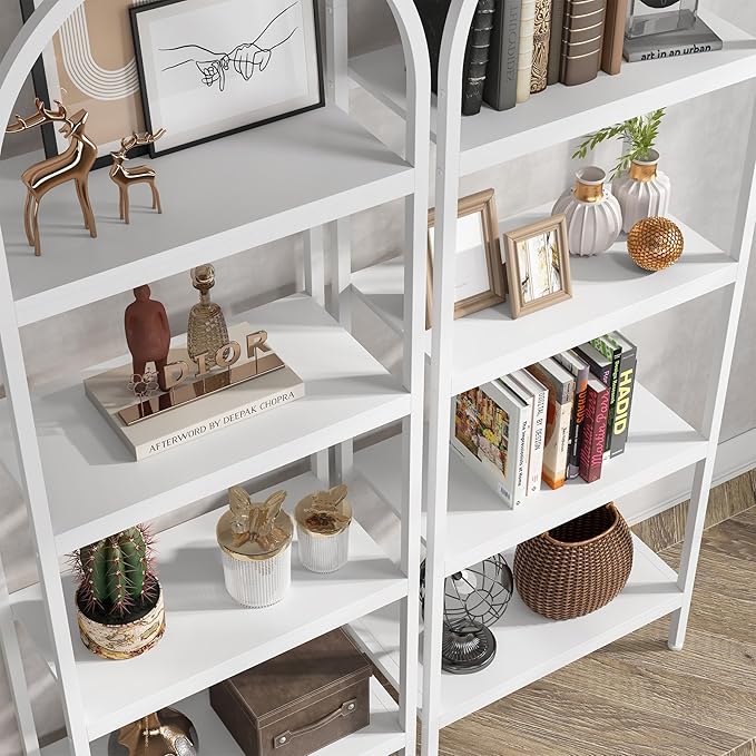 Tribesigns 4-Tier Open Bookshelf, 70.8" Industrial Wood Bookcase Storage Shelves with Metal Frame, Freestanding Display Rack Tall Shelving Unit for Office, Bedroom, Living Room (White, 2PCS) - LeafyLoom